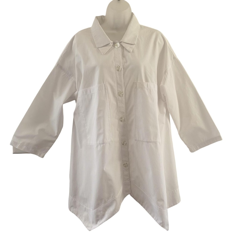 Dress To Kill Tunic Shirt Womens One‎ Size White Button Front Oversized Pockets